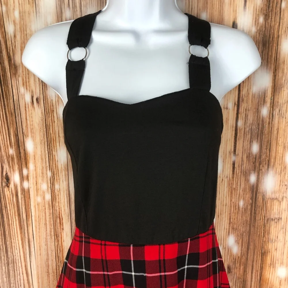 Black and Red Plaid Punk Gothic Sleeveless Tank Dress - Picture 3 of 10
